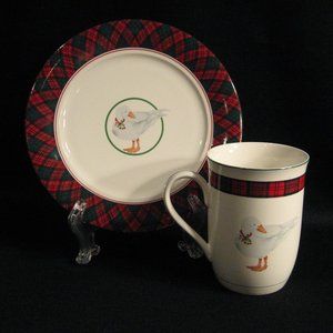ARITA TARTAN PLATE WITH MATCHING MUG - GOOSE